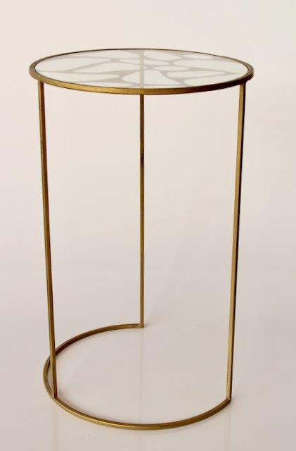 Small Round Gold Cut-Out Metal Glass Top Table